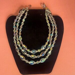 Vintage Aurora Borealis Faceted Crystal 3 rows with fancy clasp